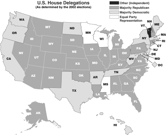 Map of 2002 U.S. House Delegations