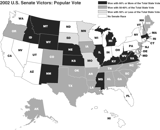 Map showing 2002 U.S. Senate Popular Vote