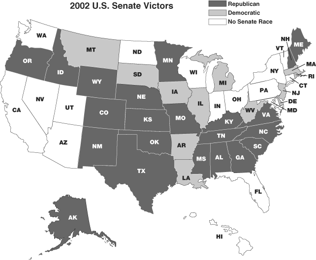 Map showing 2002 Senate Victors