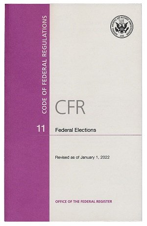 Cover of the printed version of the 2022 edition of Title 11 CFR.