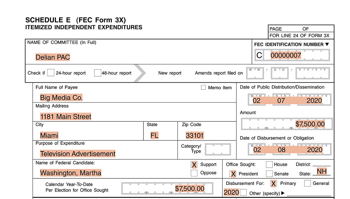 Reporting example for a PAC making multistate IEs on a Form 3X Schedule E